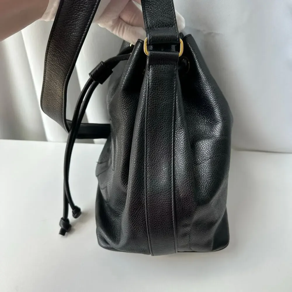 Chanel Vintage Caviar Drawstring Bucket Bag Black Leather Gold Hardware